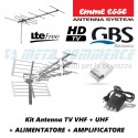 Kit antenna TV digitale terrestre VHF UHF EMMESSE GBS con alimentatore e amplificatore filtro LTE