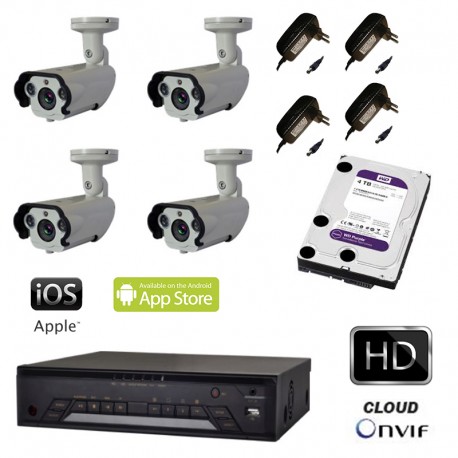 Kit videosorveglianza AHD 4 telecamere 1.3MPX led array DVR 4 canali e HD 1TB