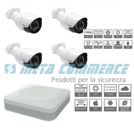 Kit videosorveglianza DVR 5 in 1 4 telecamere AHD ottica fissa 3.6mm 1080P 2mpx