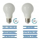 Kit 2 pezzi lampadina led 11W 360&deg; gradi tutto vetro luce naturale 4000K E27