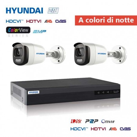 Kit videosorveglianza HYUNDAI color view dvr 4ch + 2 telecamere 2MPX 4in1 HD